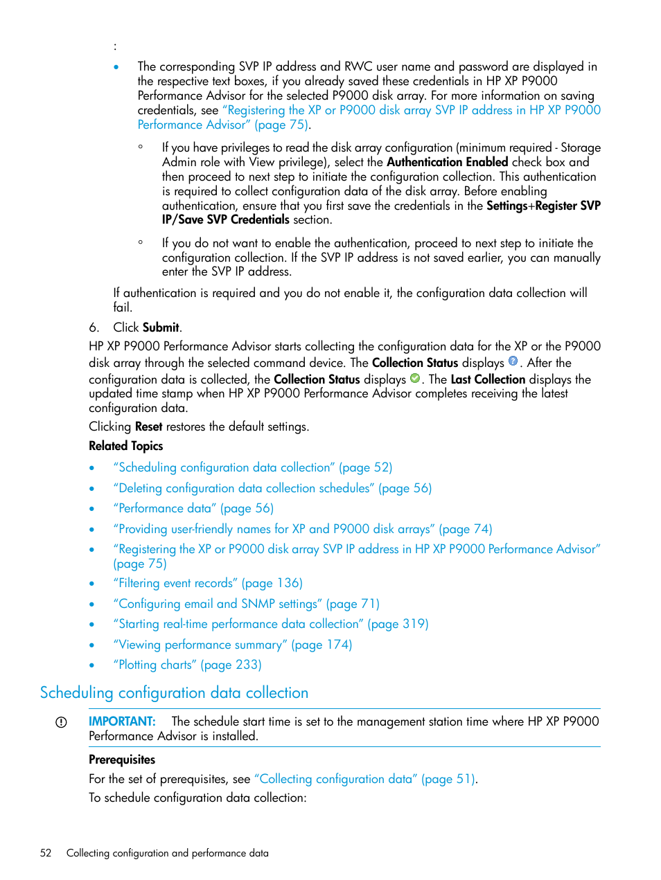 Scheduling configuration data collection | HP XP Performance Advisor Software User Manual | Page 52 / 416