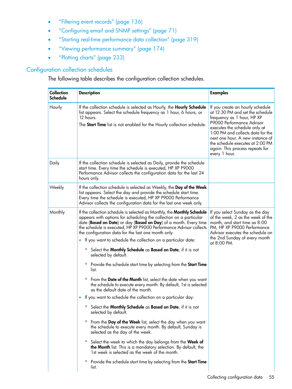 Configuration collection schedules, Configuration collection | HP XP Performance Advisor Software User Manual | Page 55 / 416