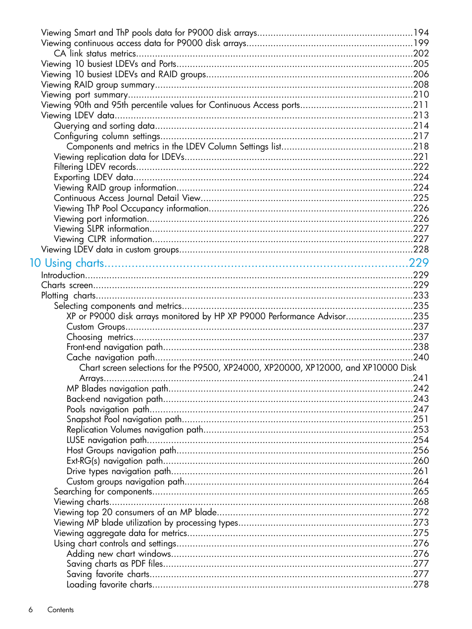 10 using charts | HP XP Performance Advisor Software User Manual | Page 6 / 416