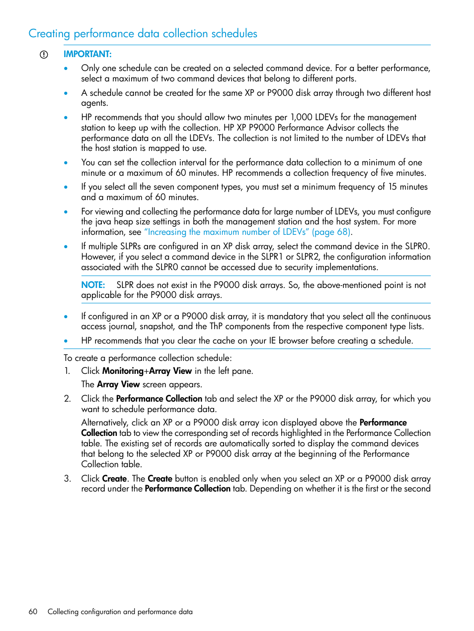 Creating performance data collection schedules | HP XP Performance Advisor Software User Manual | Page 60 / 416