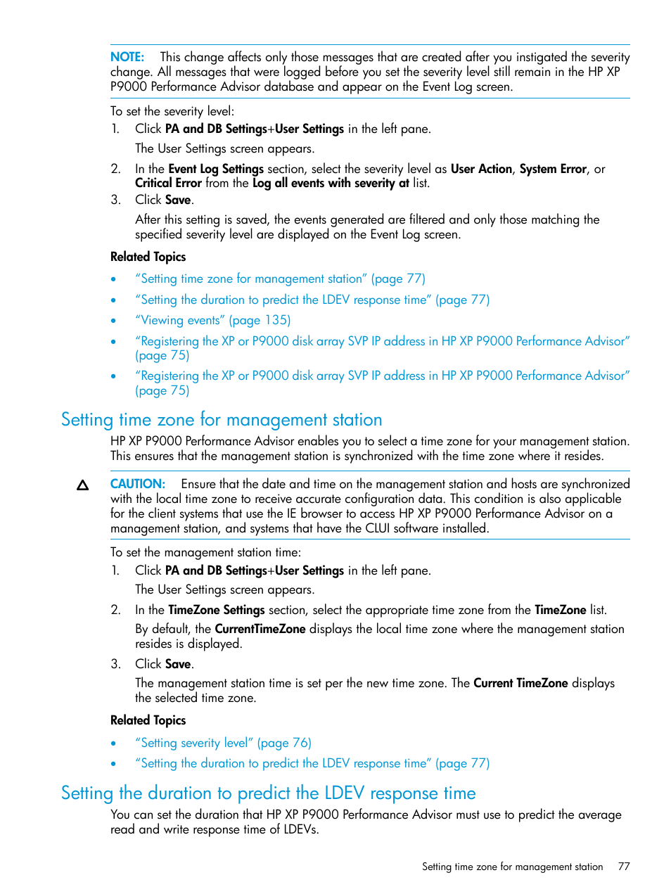 Setting time zone for management station, Setting the duration to predict | HP XP Performance Advisor Software User Manual | Page 77 / 416