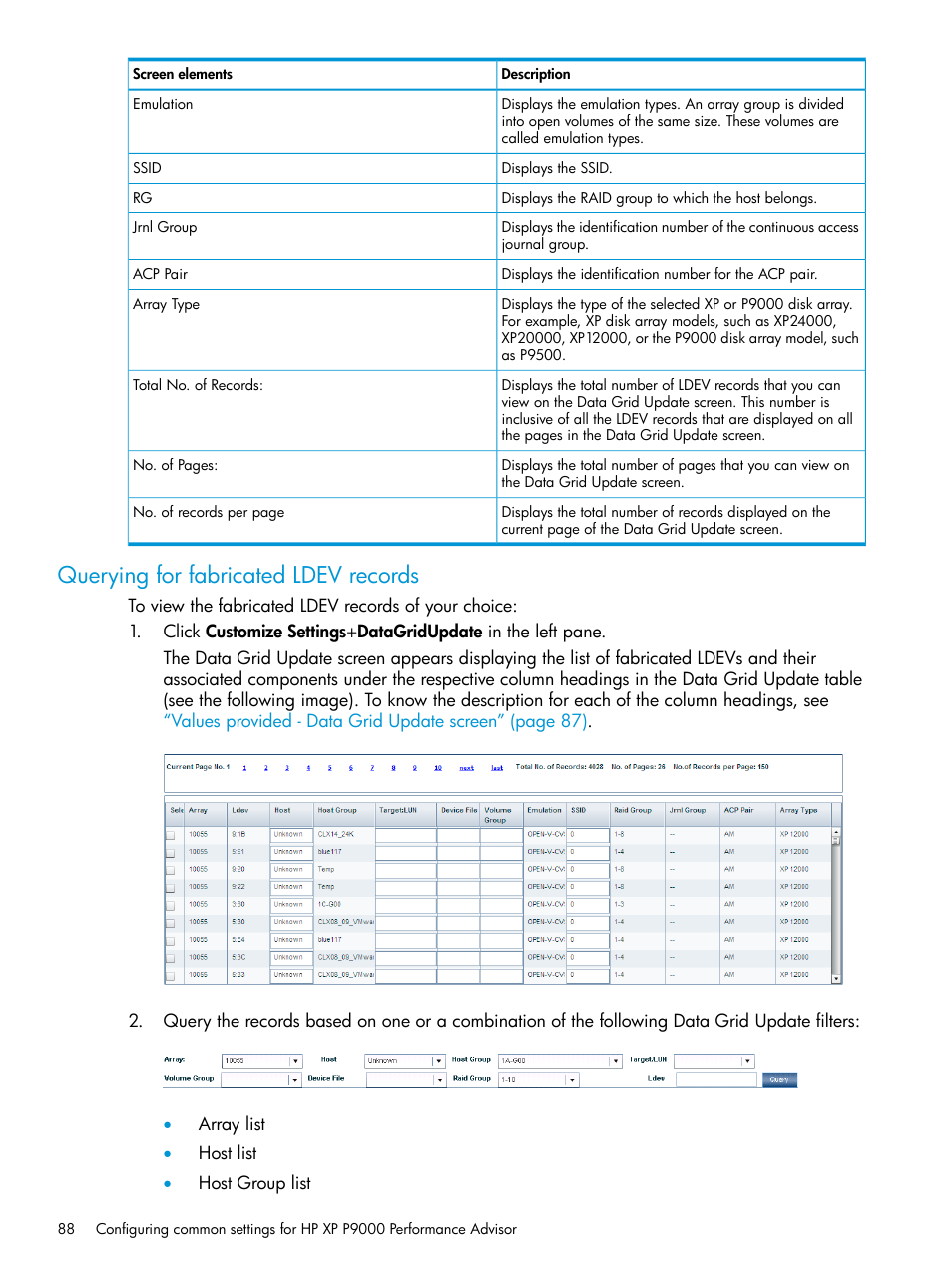 Querying for fabricated ldev records | HP XP Performance Advisor Software User Manual | Page 88 / 416