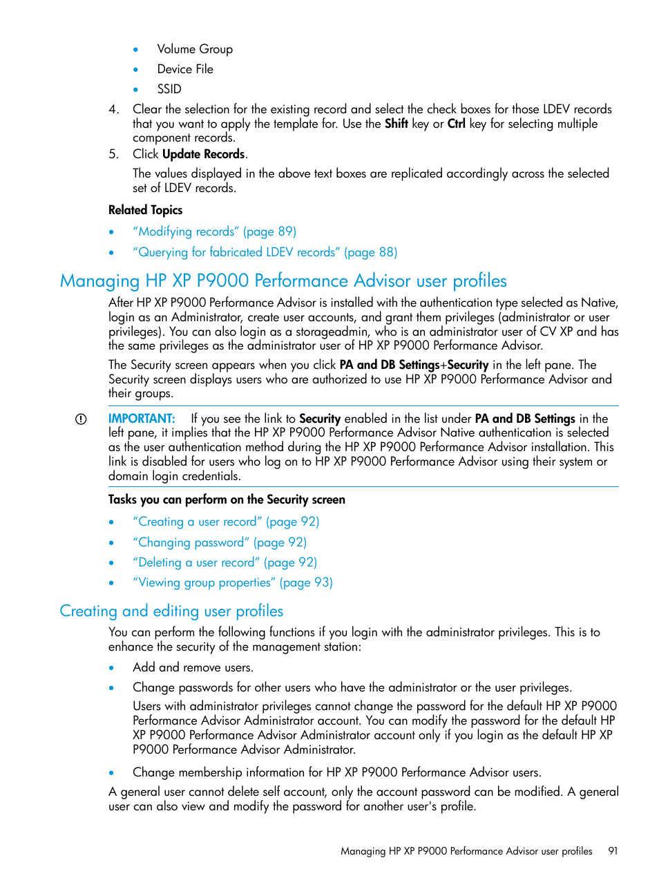 Creating and editing user profiles | HP XP Performance Advisor Software User Manual | Page 91 / 416