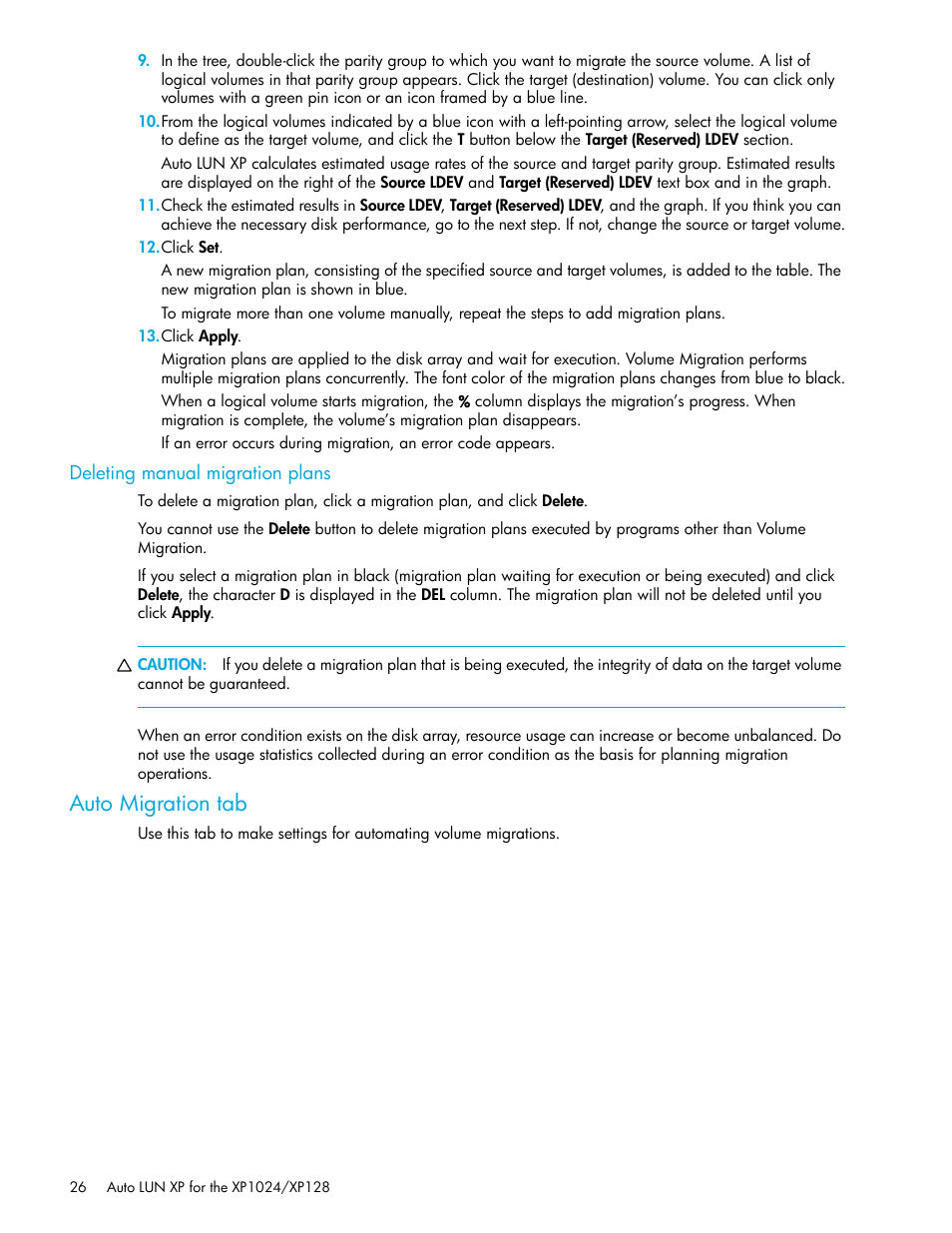 Auto migration tab | HP XP Auto LUN Software User Manual | Page 26 / 56