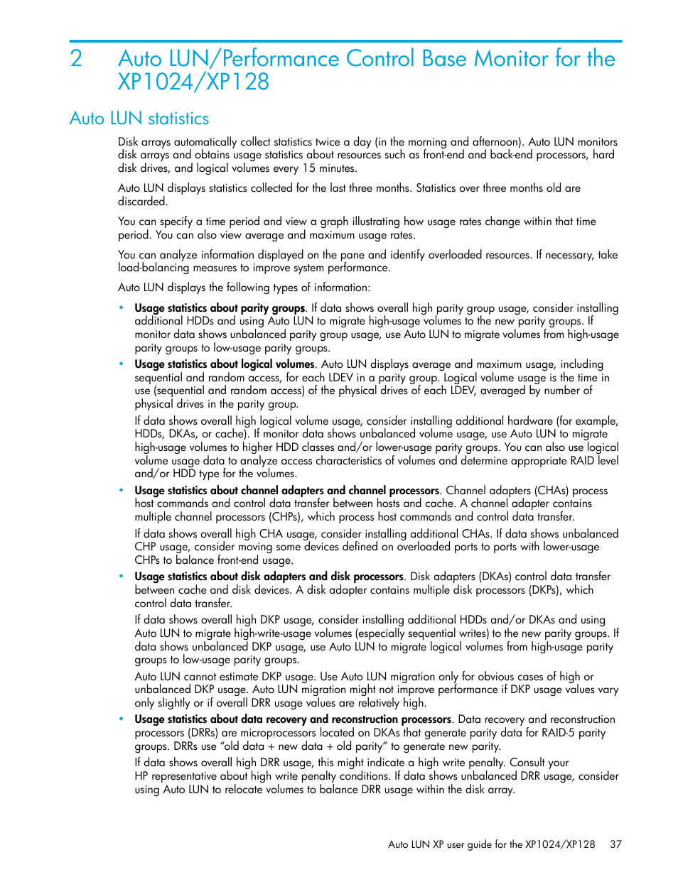 Auto lun statistics | HP XP Auto LUN Software User Manual | Page 37 / 56