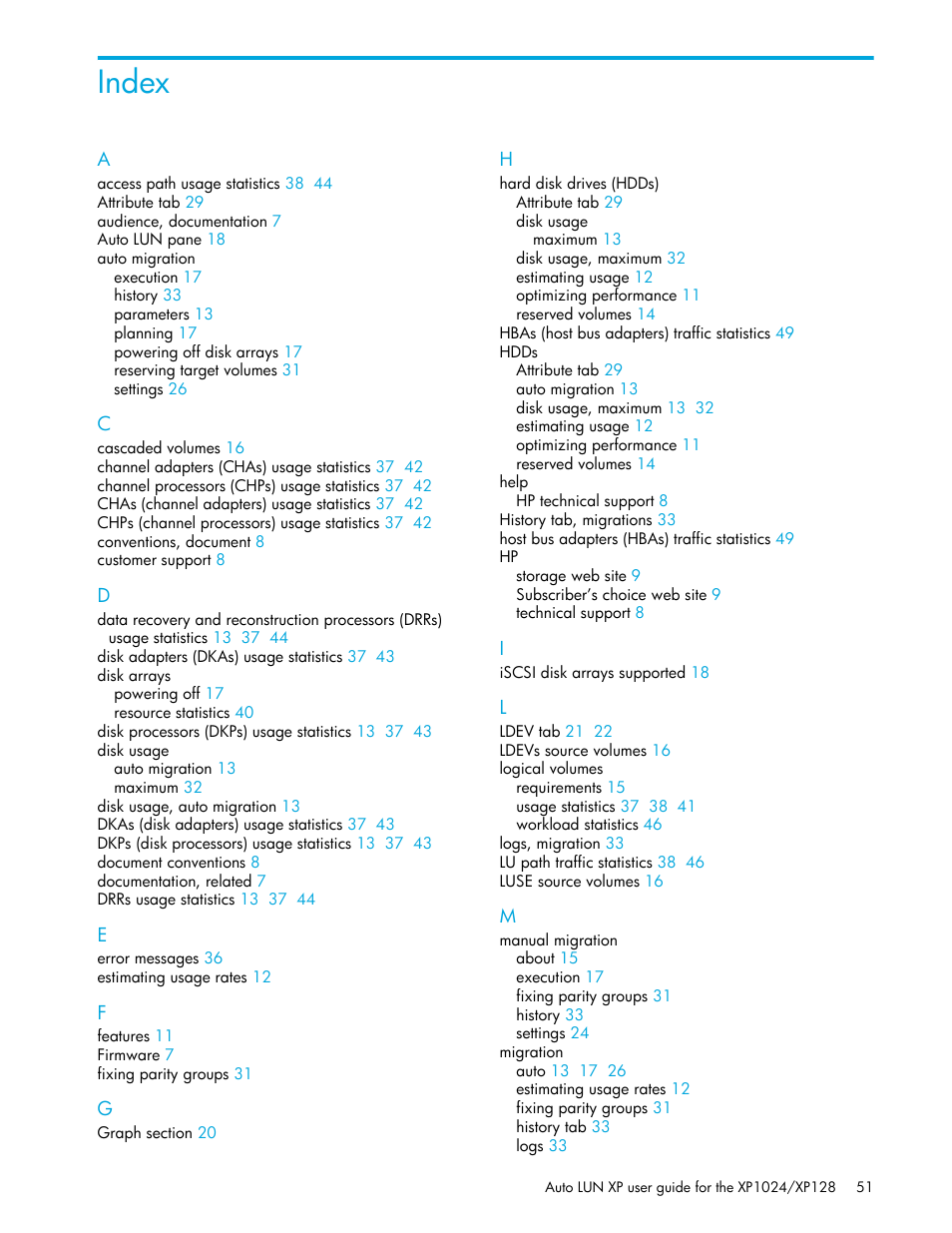 Index | HP XP Auto LUN Software User Manual | Page 51 / 56