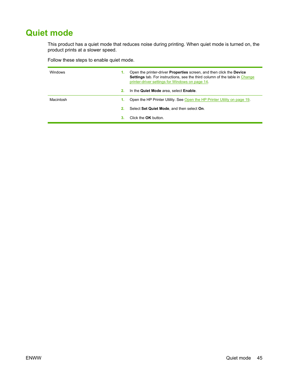 Quiet mode | HP LaserJet P2035 User Manual | Page 55 / 148