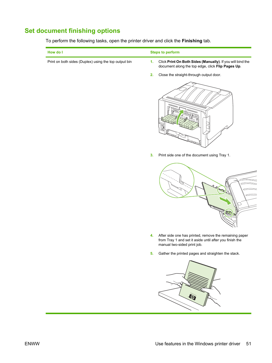 Set document finishing options | HP LaserJet P2035 User Manual | Page 61 / 148