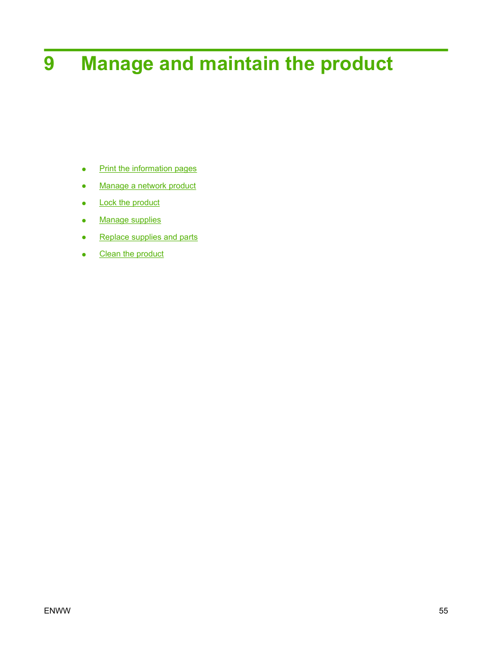 Manage and maintain the product, 9 manage and maintain the product, 9manage and maintain the product | HP LaserJet P2035 User Manual | Page 65 / 148