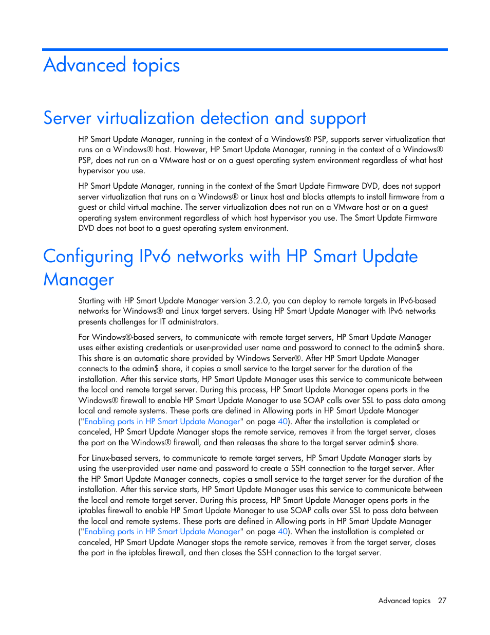 Advanced topics, Server virtualization detection and support | HP SmartStart-Software User Manual | Page 27 / 51