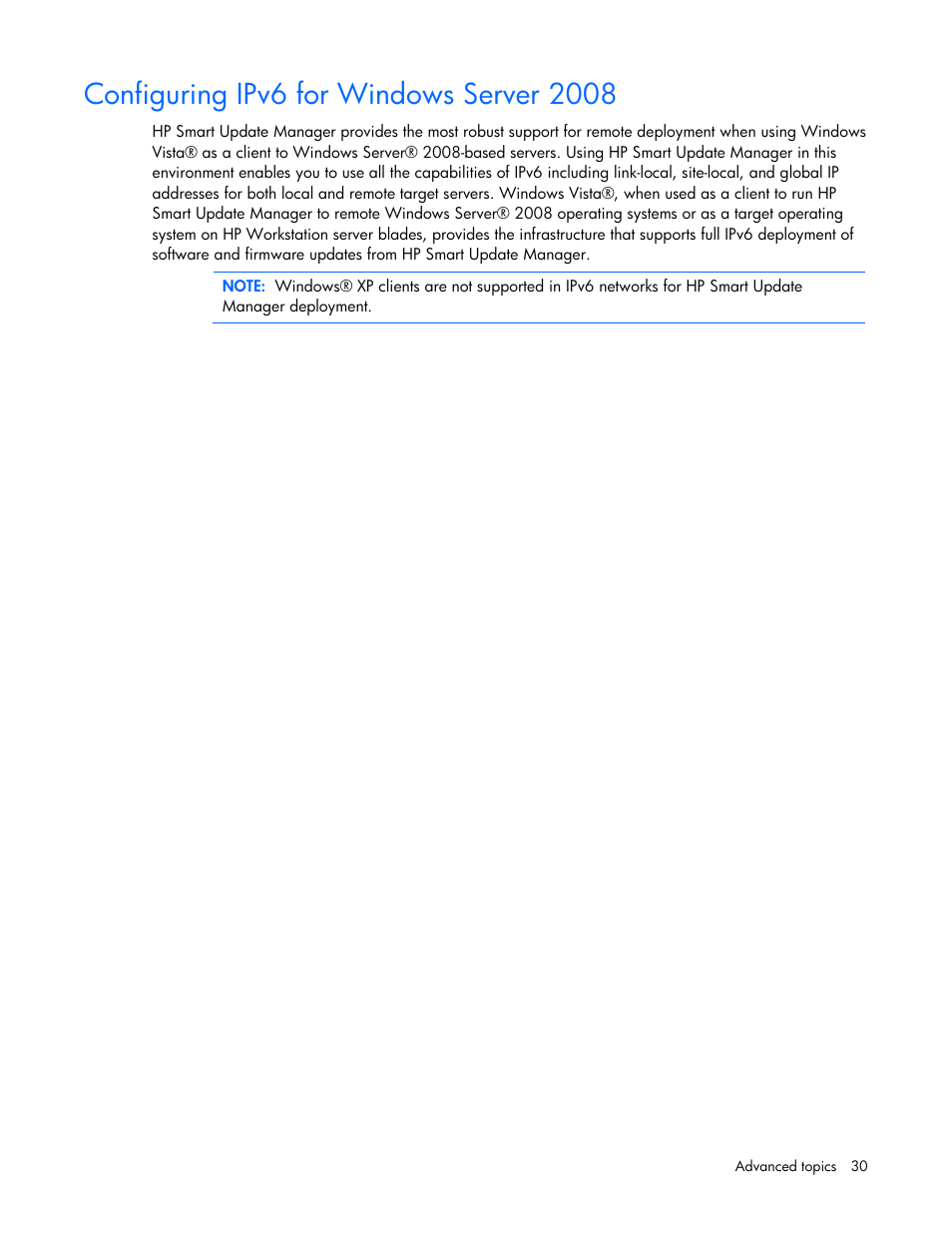 Configuring ipv6 for windows server 2008 | HP SmartStart-Software User Manual | Page 30 / 51