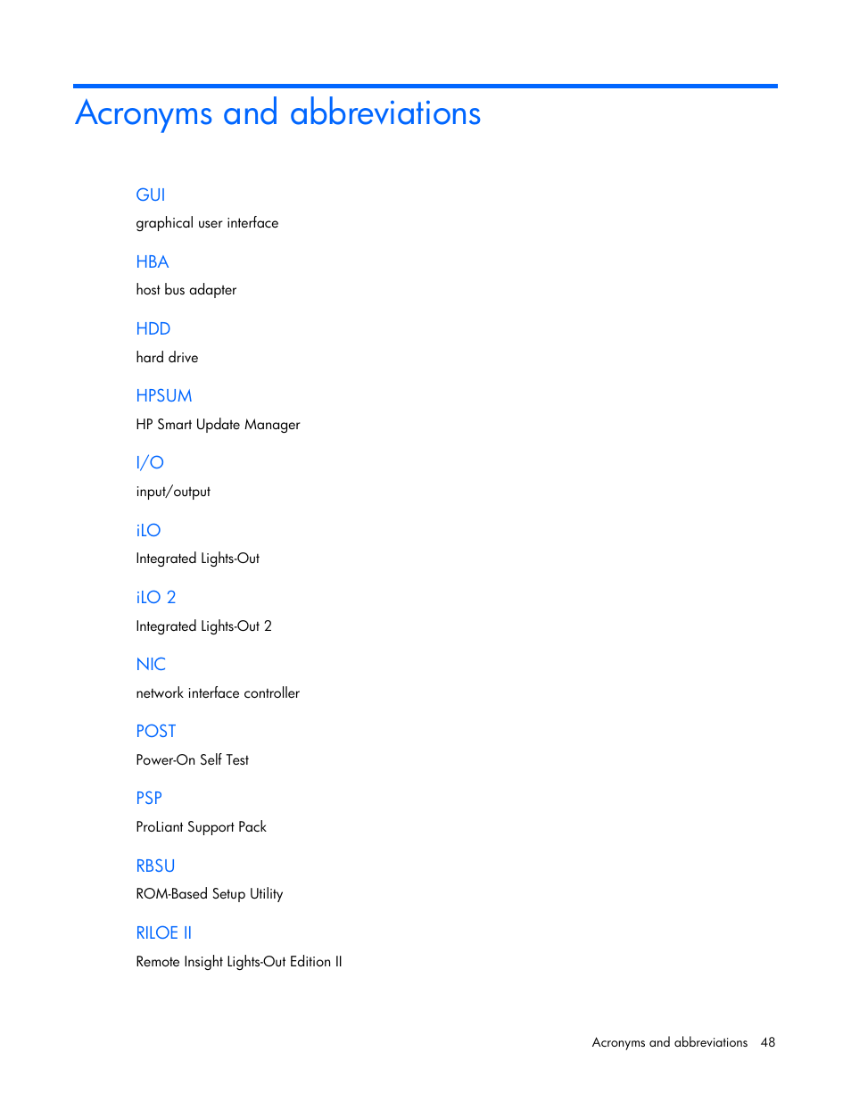 Acronyms and abbreviations | HP SmartStart-Software User Manual | Page 48 / 51