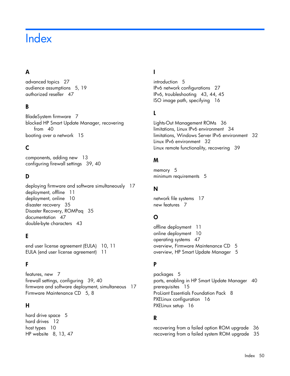Index | HP SmartStart-Software User Manual | Page 50 / 51