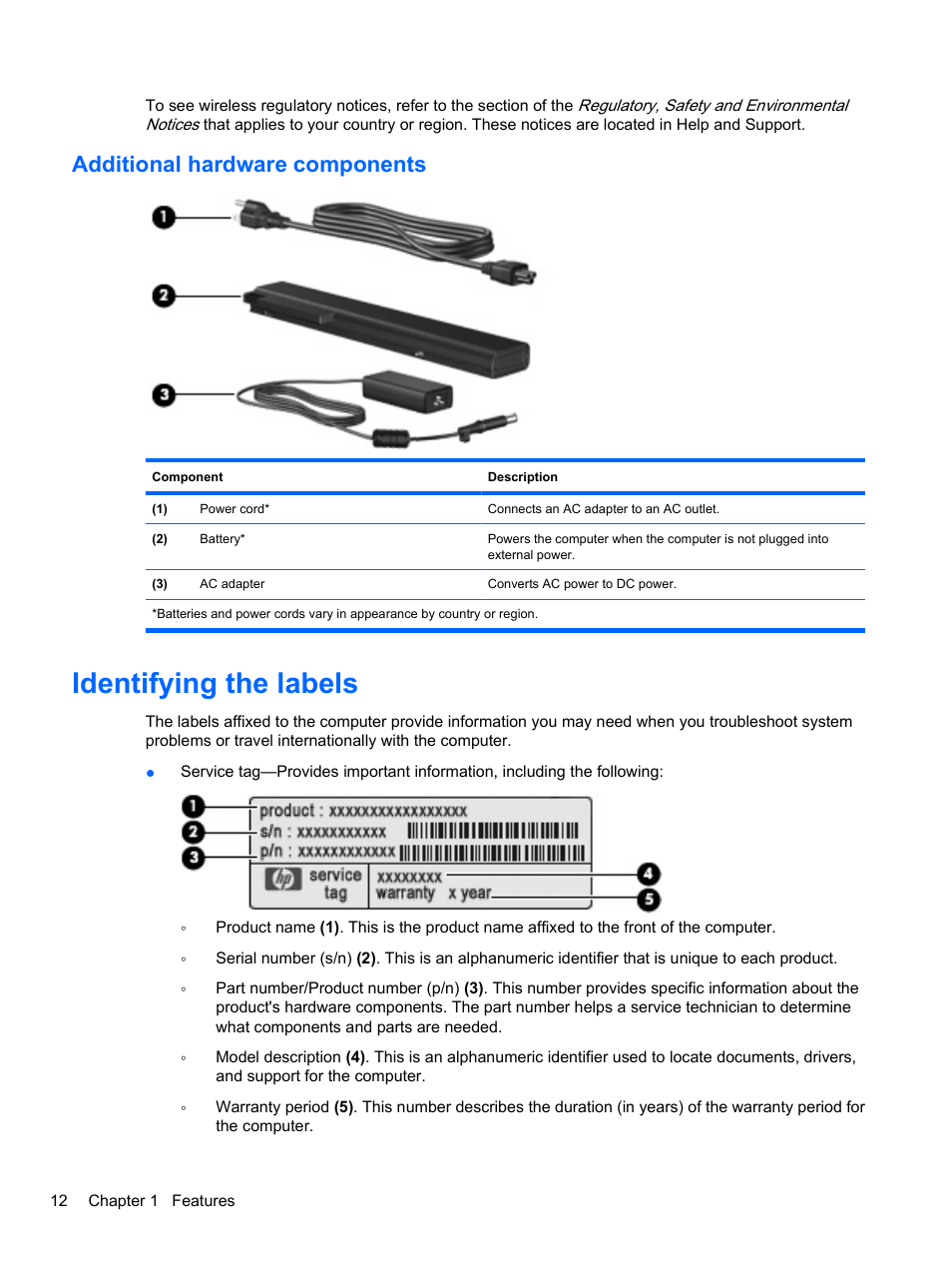 Additional hardware components, Identifying the labels | HP EliteBook 8740w Mobile Workstation User Manual | Page 24 / 148