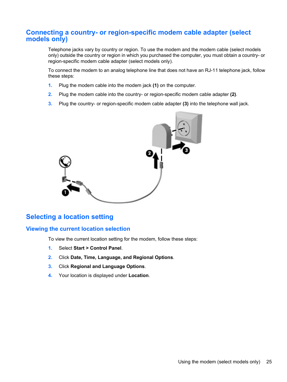 Selecting a location setting, Viewing the current location selection | HP EliteBook 8740w Mobile Workstation User Manual | Page 37 / 148
