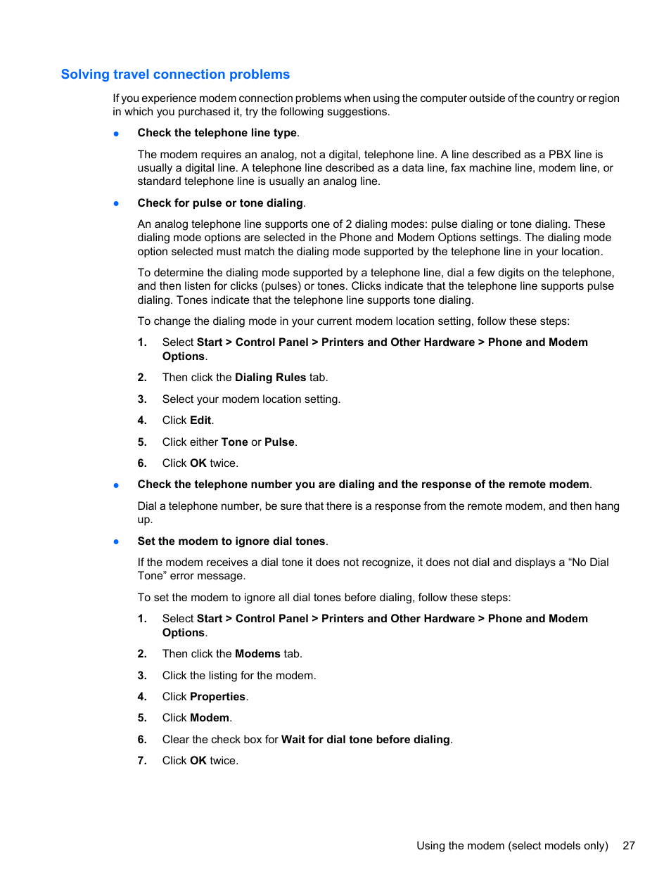 Solving travel connection problems | HP EliteBook 8740w Mobile Workstation User Manual | Page 39 / 148