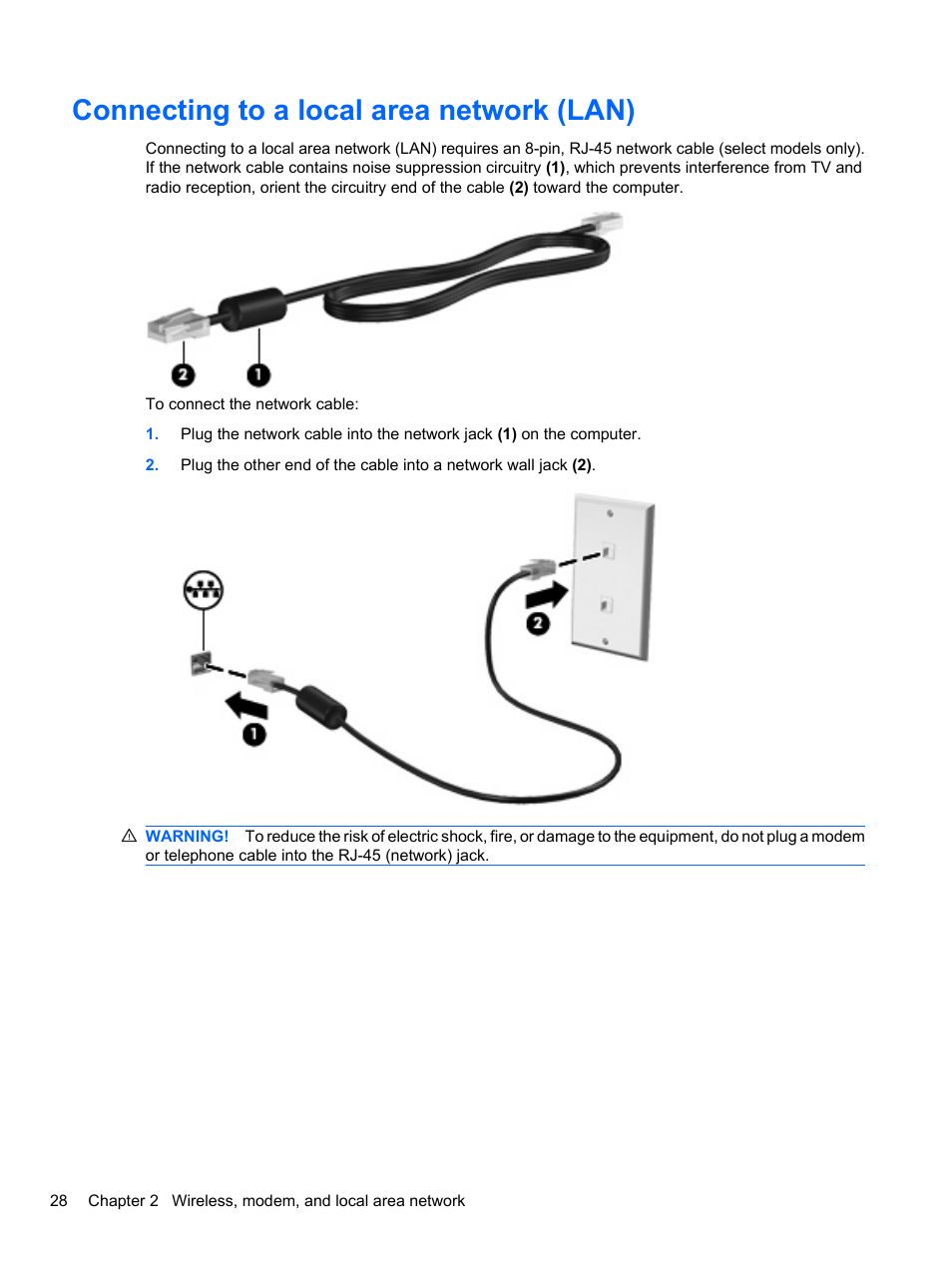 Connecting to a local area network (lan) | HP EliteBook 8740w Mobile Workstation User Manual | Page 40 / 148