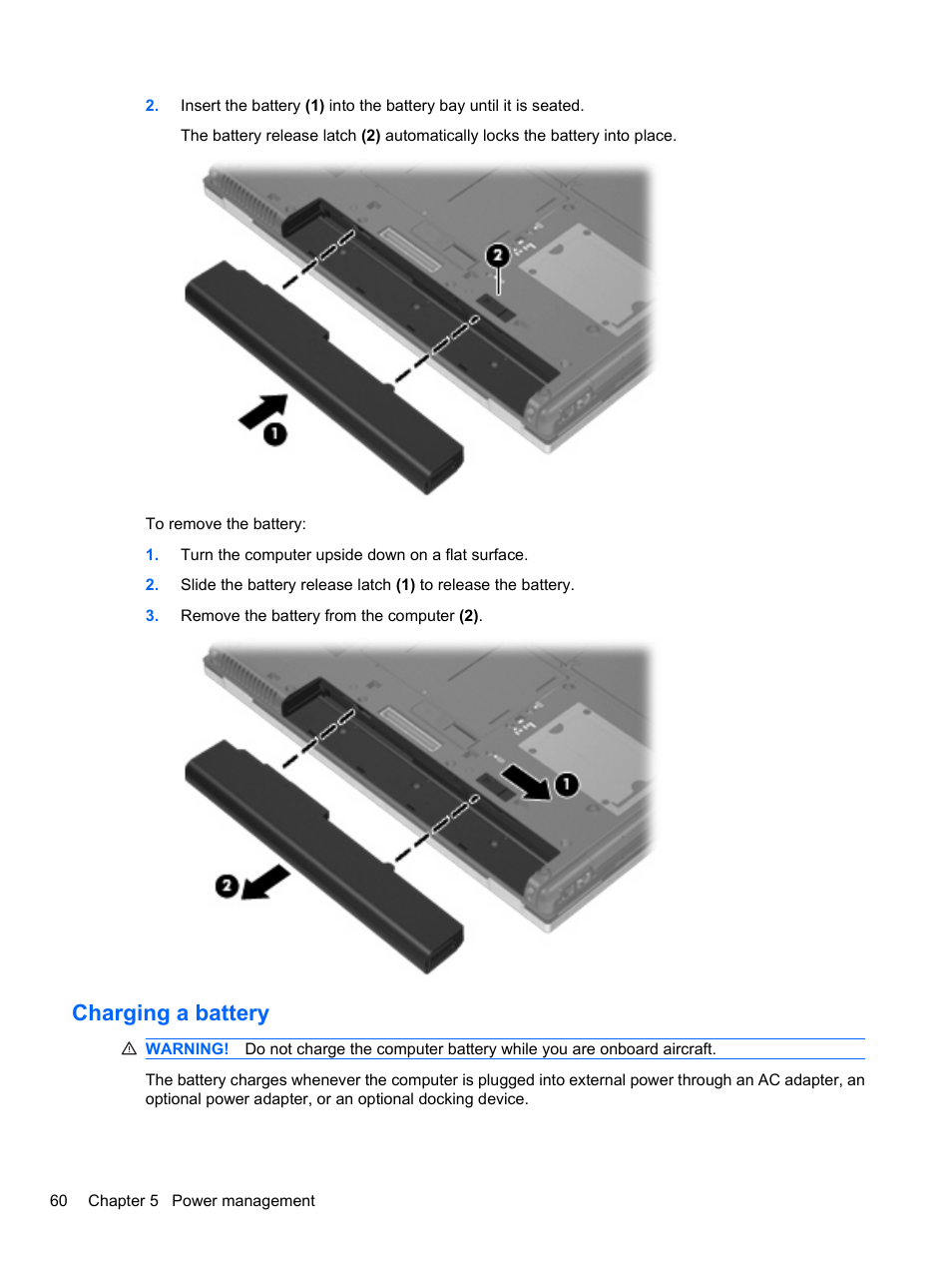 Charging a battery | HP EliteBook 8740w Mobile Workstation User Manual | Page 72 / 148