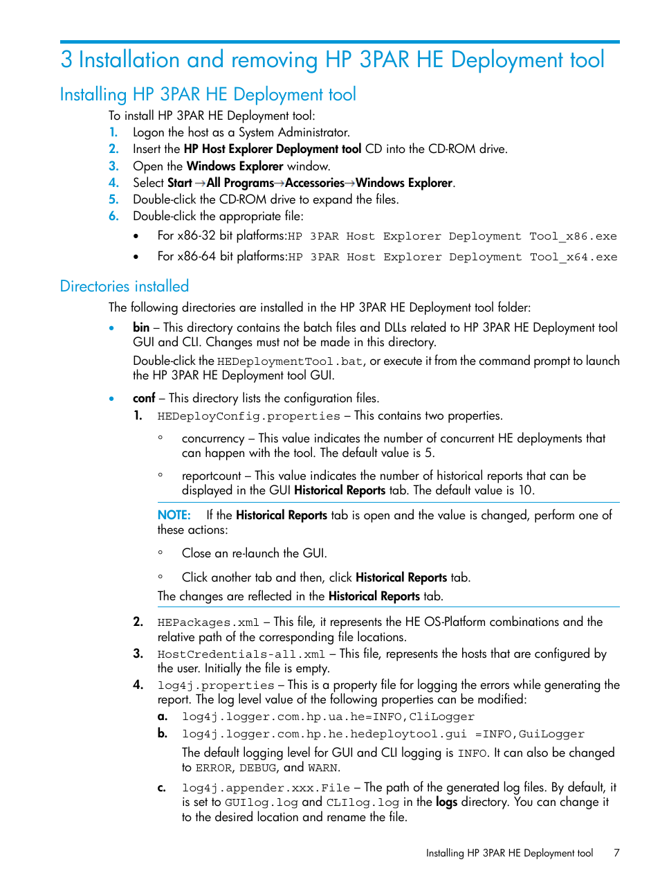 Installing hp 3par he deployment tool, Directories installed | HP 3PAR Host Explorer Software User Manual | Page 7 / 21