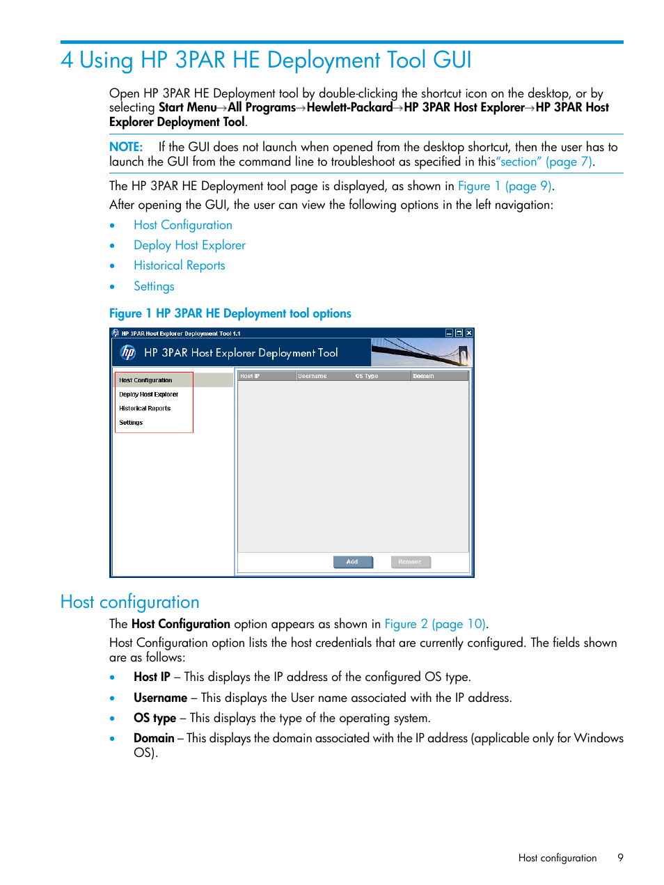 4 using hp 3par he deployment tool gui, Host configuration | HP 3PAR Host Explorer Software User Manual | Page 9 / 21
