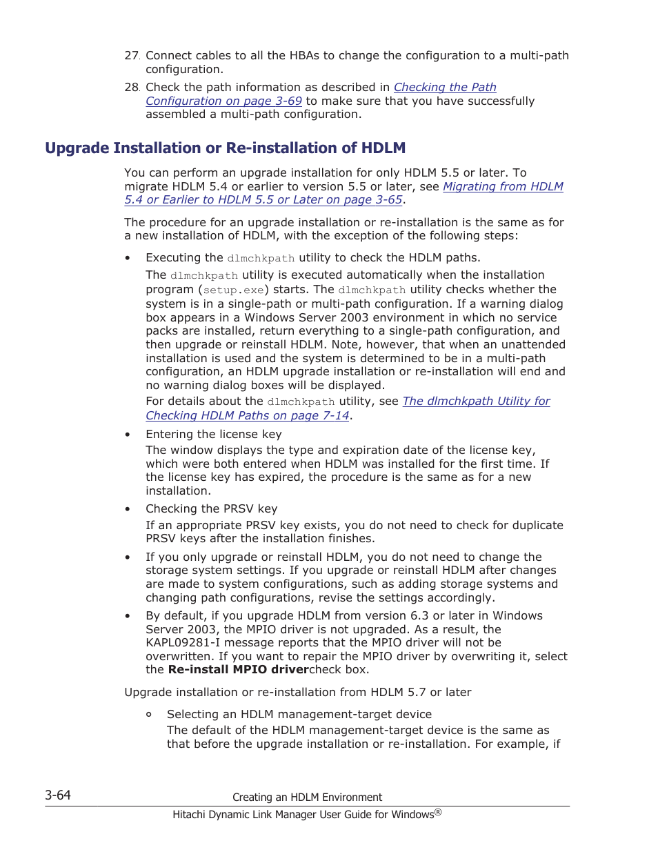 Upgrade installation or re-installation of hdlm, Upgrade | HP XP P9500 Storage User Manual | Page 132 / 440