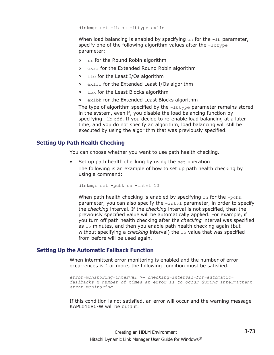 Setting up path health checking -73, Setting up the automatic failback function -73 | HP XP P9500 Storage User Manual | Page 141 / 440