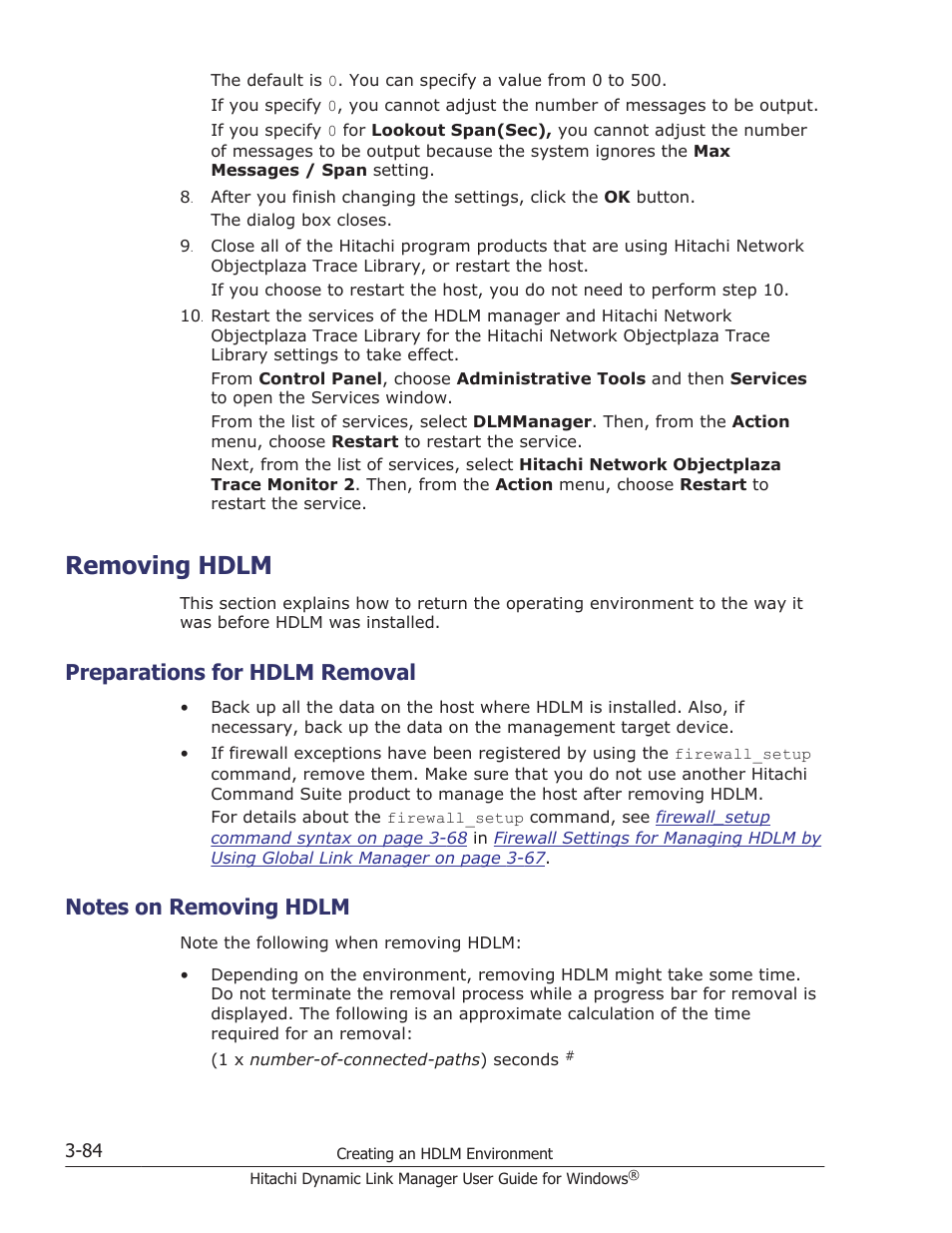 Removing hdlm, Preparations for hdlm removal, Notes on removing hdlm | Removing hdlm -84, Preparations for hdlm removal -84, Notes on removing hdlm -84 | HP XP P9500 Storage User Manual | Page 152 / 440