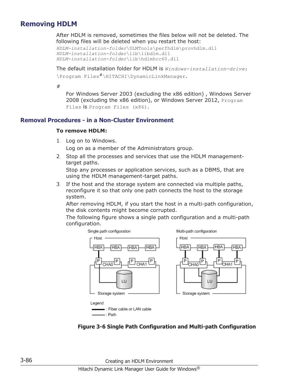 Removing hdlm, Removing hdlm -86 | HP XP P9500 Storage User Manual | Page 154 / 440