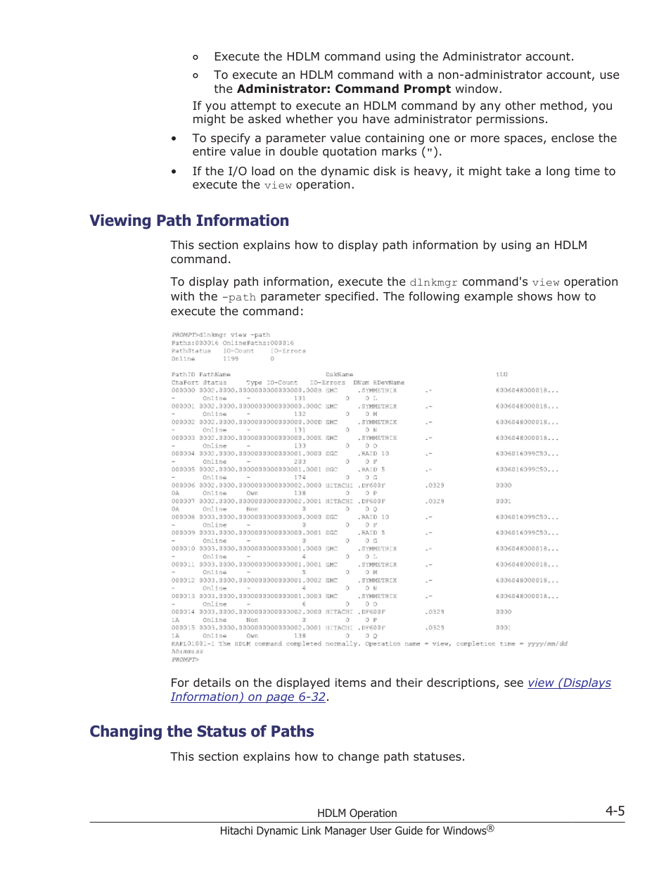 Viewing path information, Changing the status of paths, Viewing path information -5 | Changing the status of paths -5 | HP XP P9500 Storage User Manual | Page 165 / 440