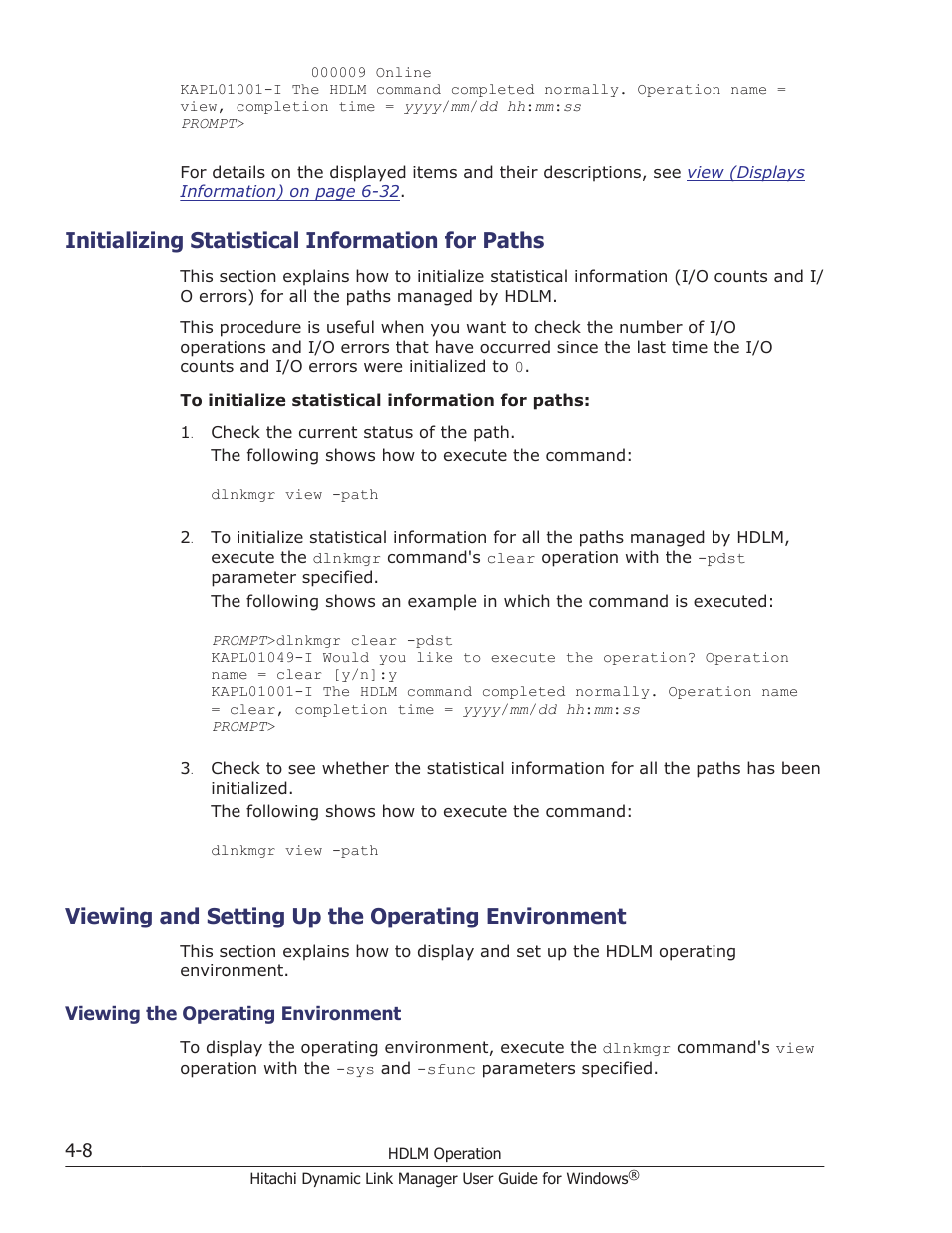 Initializing statistical information for paths, Viewing and setting up the operating environment, Initializing statistical information for paths -8 | Viewing the operating environment -8 | HP XP P9500 Storage User Manual | Page 168 / 440