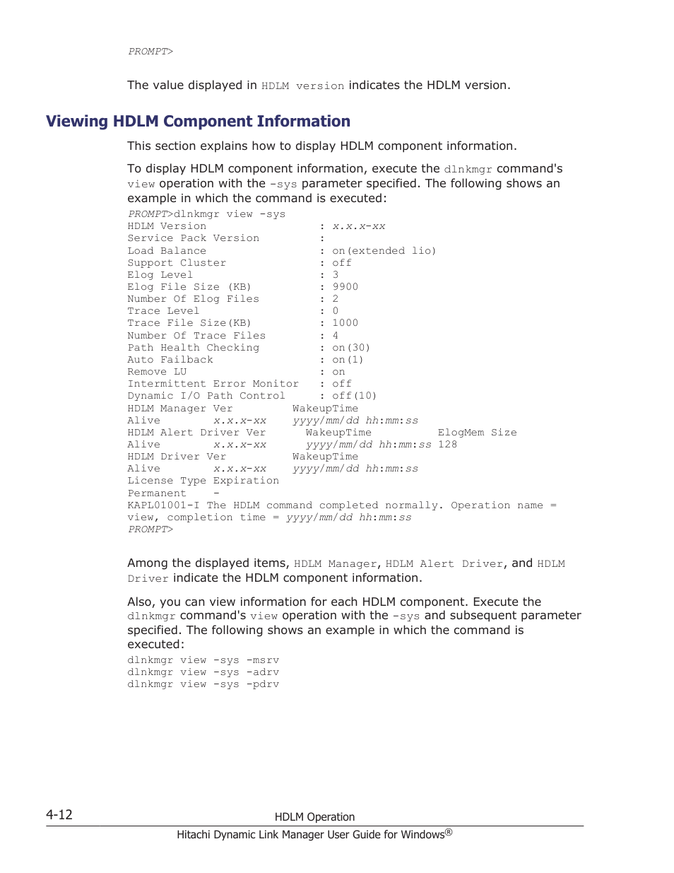 Viewing hdlm component information, Viewing hdlm component information -12 | HP XP P9500 Storage User Manual | Page 172 / 440