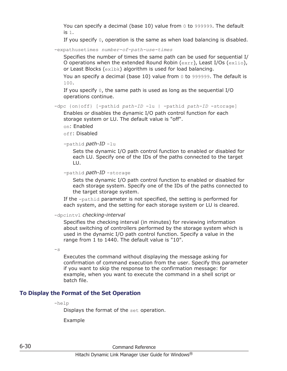 To display the format of the set operation -30 | HP XP P9500 Storage User Manual | Page 220 / 440