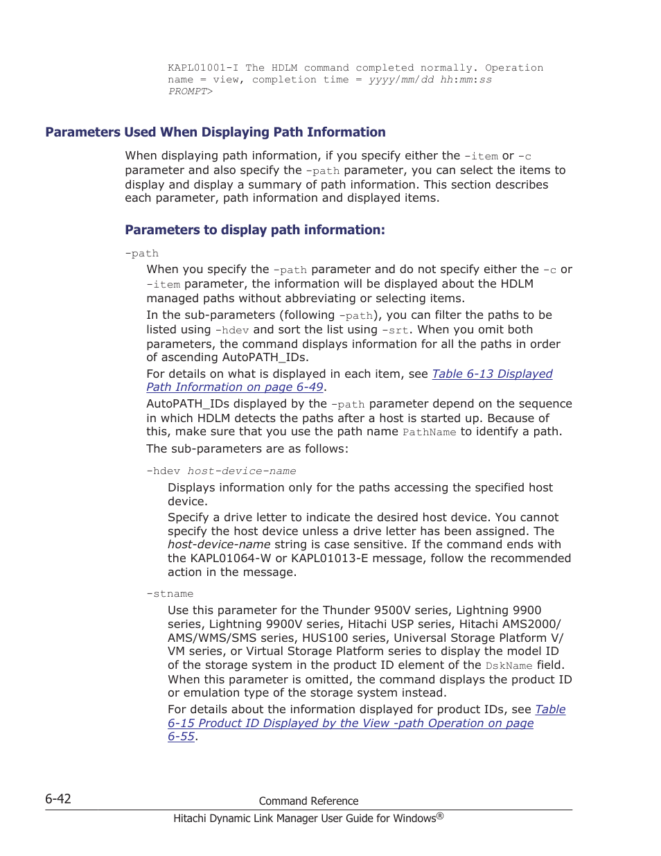 Port wwn and path name, see, Parameters used when displaying path | HP XP P9500 Storage User Manual | Page 232 / 440
