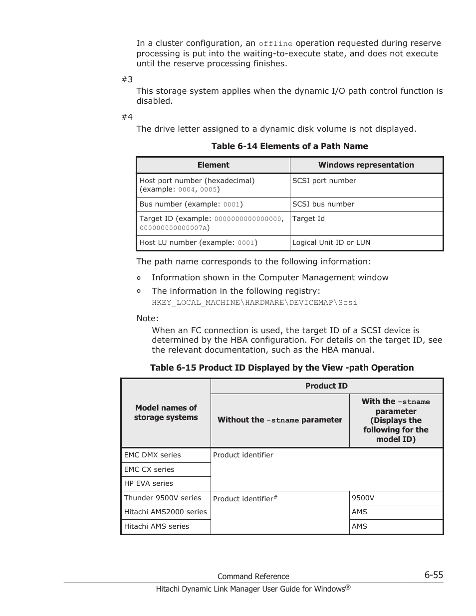Table, Table 6-15, Representation in windows, see | Table 6-14 elements of a path, For more details, see, Table 6-15 product id displayed by | HP XP P9500 Storage User Manual | Page 245 / 440