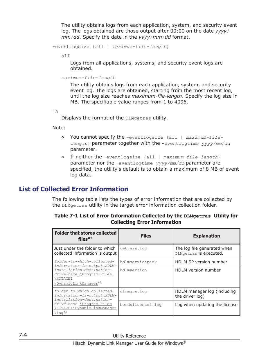 List of collected error information, List of collected error information -4 | HP XP P9500 Storage User Manual | Page 268 / 440