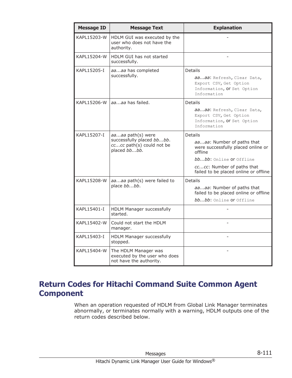 Return codes for | HP XP P9500 Storage User Manual | Page 403 / 440
