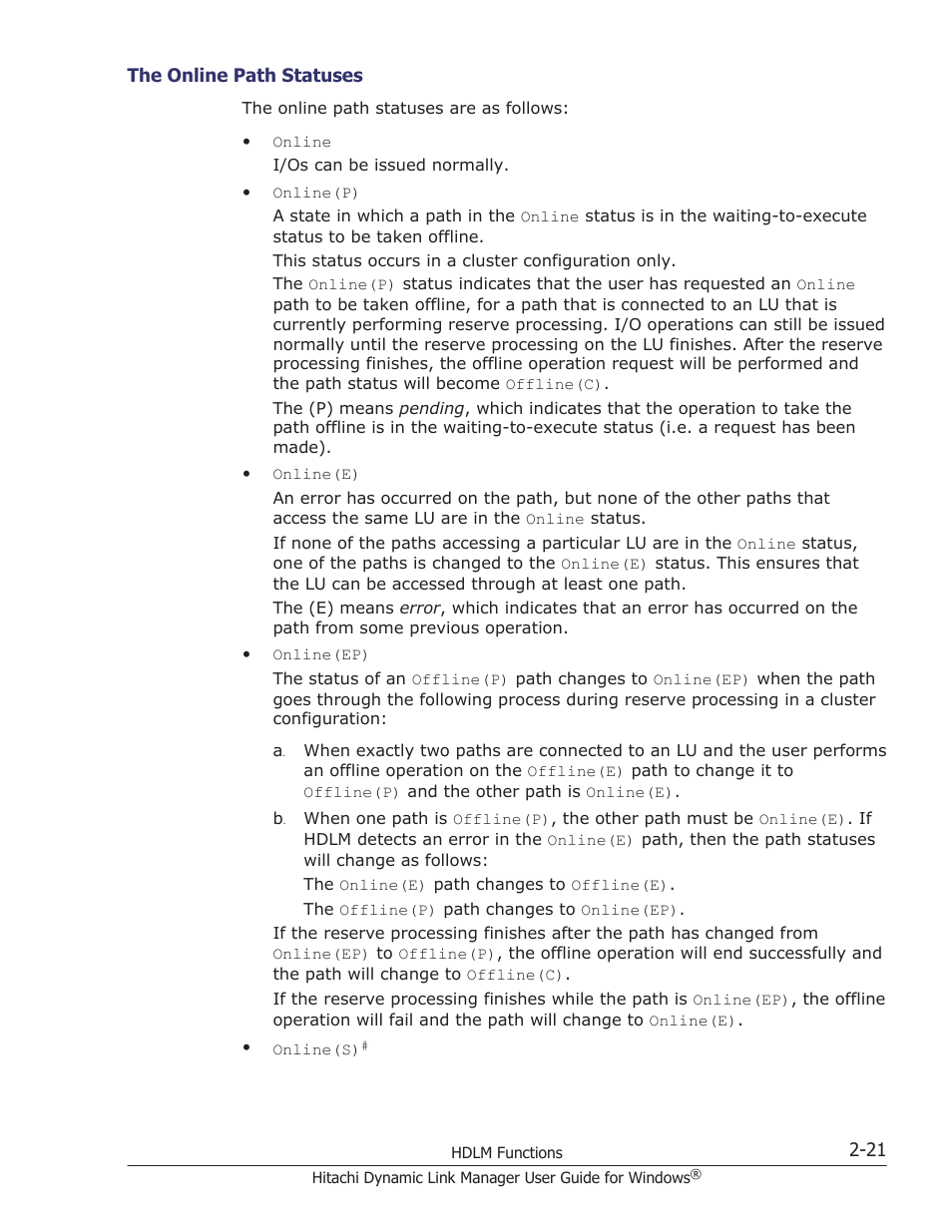 The online path statuses -21 | HP XP P9500 Storage User Manual | Page 41 / 440