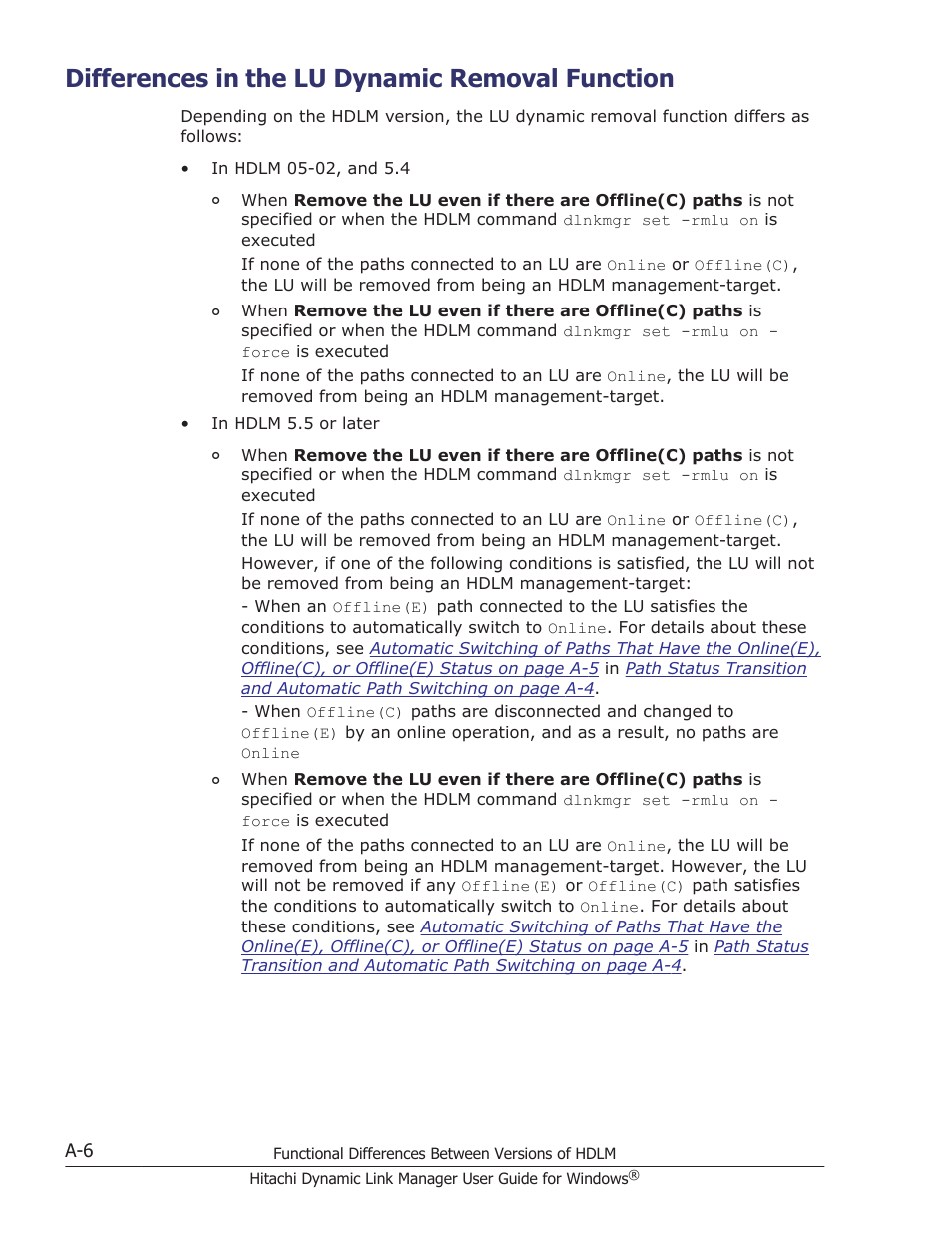 Differences in the lu dynamic removal function | HP XP P9500 Storage User Manual | Page 416 / 440