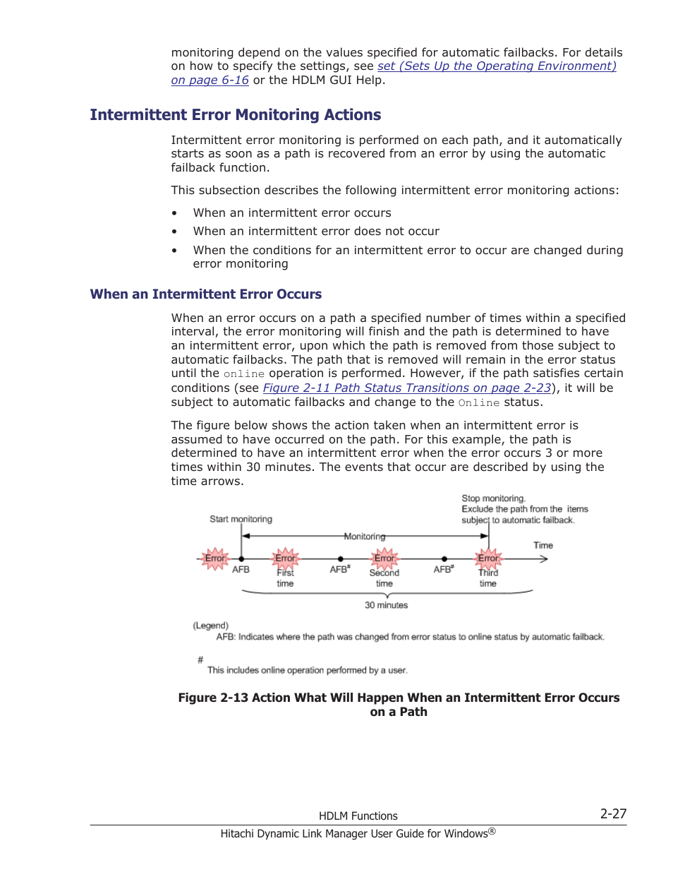 Intermittent error monitoring actions, Intermittent error monitoring actions -27, When an intermittent error occurs -27 | HP XP P9500 Storage User Manual | Page 47 / 440