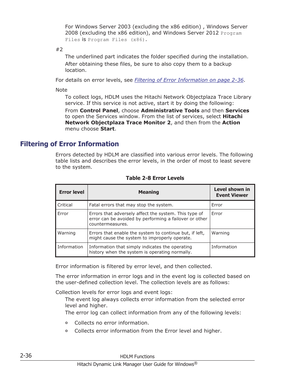 Filtering of error information, Filtering of error information -36 | HP XP P9500 Storage User Manual | Page 56 / 440
