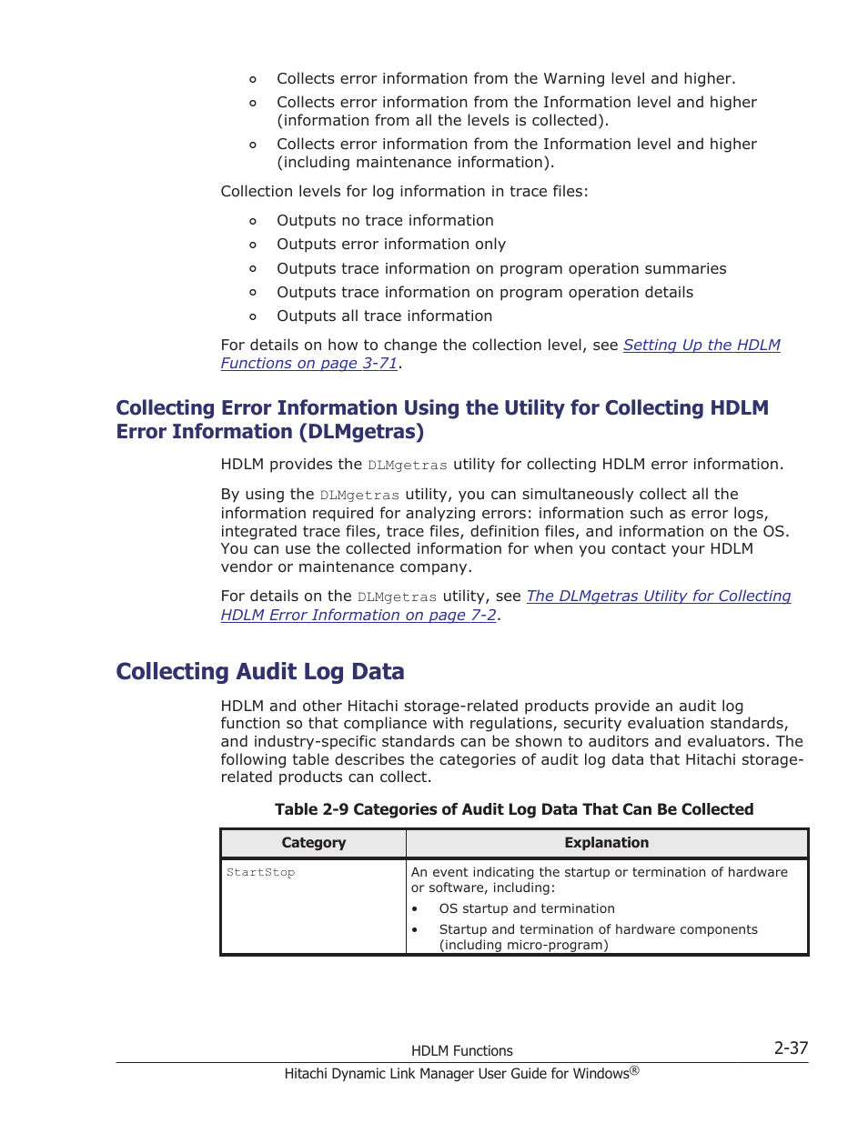 Collecting audit log data, Dlmgetras) -37, Collecting audit log data -37 | HP XP P9500 Storage User Manual | Page 57 / 440