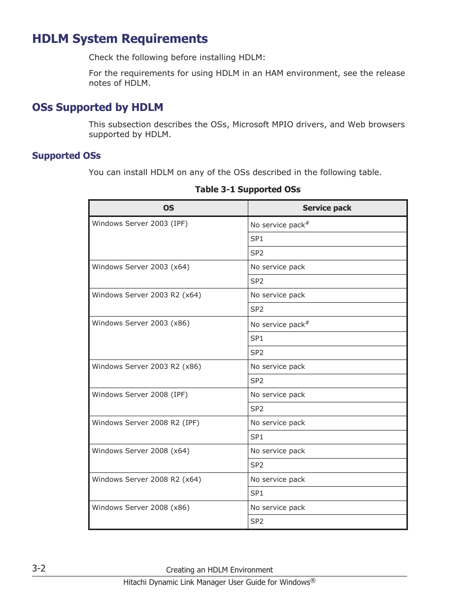 Hdlm system requirements, Oss supported by hdlm, Hdlm system requirements -2 | Oss supported by hdlm -2, Supported oss -2 | HP XP P9500 Storage User Manual | Page 70 / 440