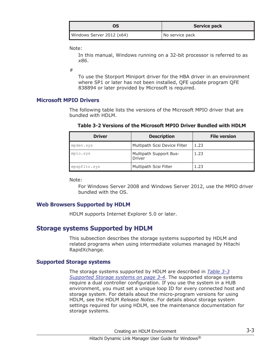 Storage systems supported by hdlm, Microsoft mpio drivers -3, Web browsers supported by hdlm -3 | Storage systems supported by hdlm -3, Supported storage systems -3, Storage | HP XP P9500 Storage User Manual | Page 71 / 440