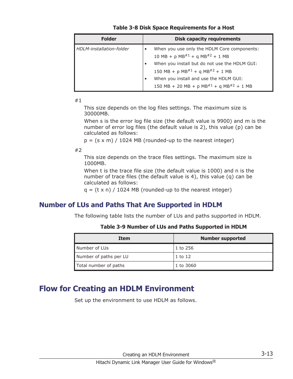 Number of lus and paths that are supported in hdlm, Flow for creating an hdlm environment, Flow for creating an hdlm environment -13 | HP XP P9500 Storage User Manual | Page 81 / 440