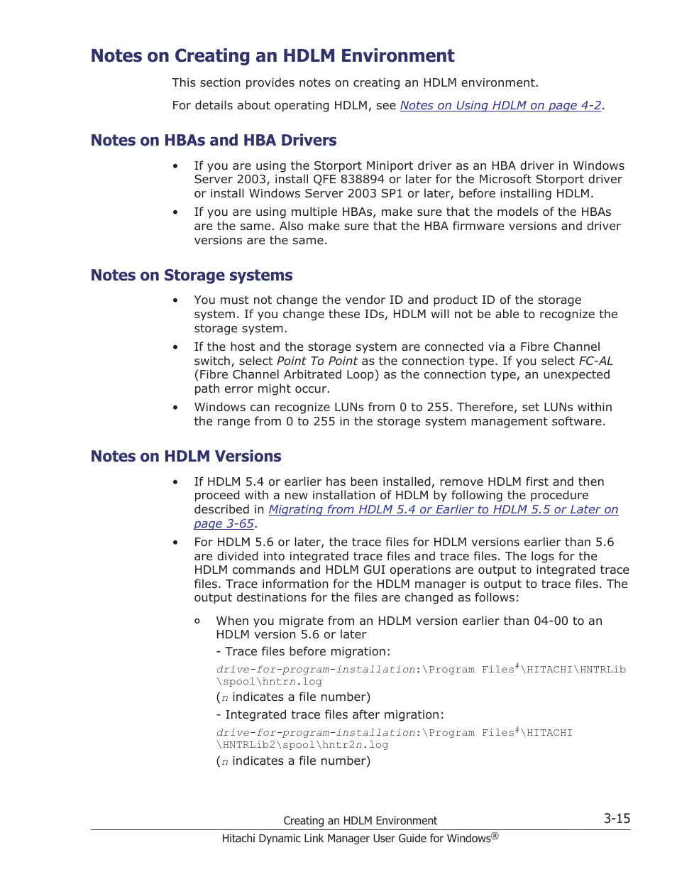 Notes on creating an hdlm environment, Notes on hbas and hba drivers, Notes on storage systems | Notes on hdlm versions, Notes on creating an hdlm environment -15, Notes on hbas and hba drivers -15, Notes on storage systems -15, Notes on hdlm versions -15 | HP XP P9500 Storage User Manual | Page 83 / 440