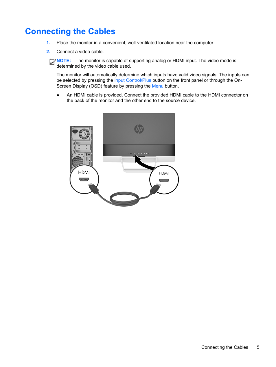 Connecting the cables | HP ENVY 24 23.8-inch Diagonal IPS Monitor with Beats Audio User Manual | Page 11 / 22