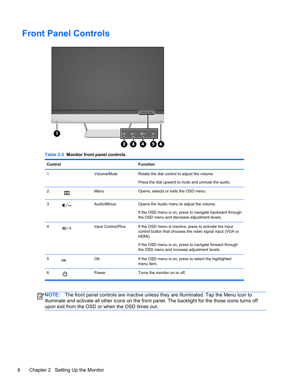 Front panel controls | HP ENVY 24 23.8-inch Diagonal IPS Monitor with Beats Audio User Manual | Page 14 / 22