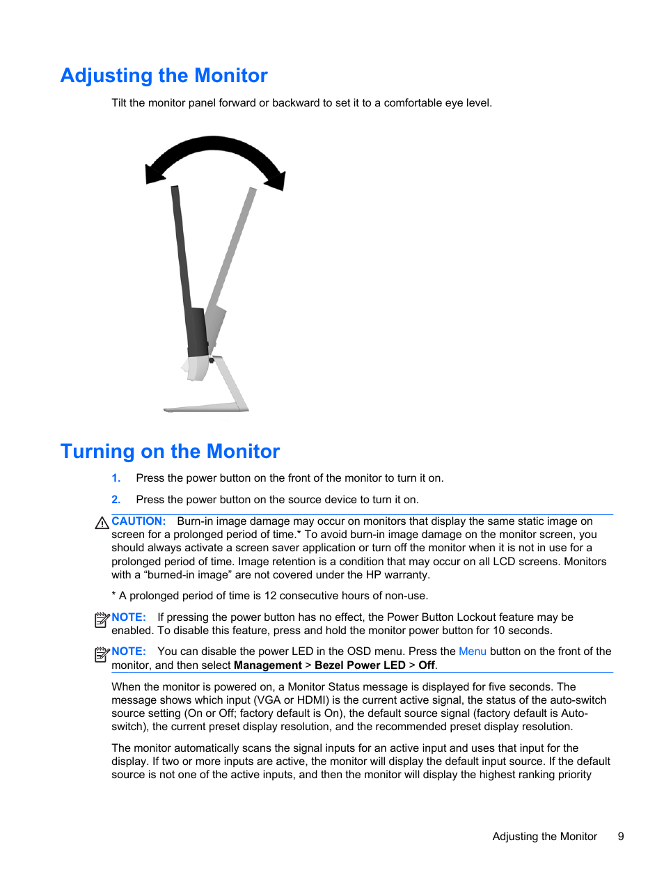 Adjusting the monitor, Turning on the monitor, Adjusting the monitor turning on the monitor | HP ENVY 24 23.8-inch Diagonal IPS Monitor with Beats Audio User Manual | Page 15 / 22