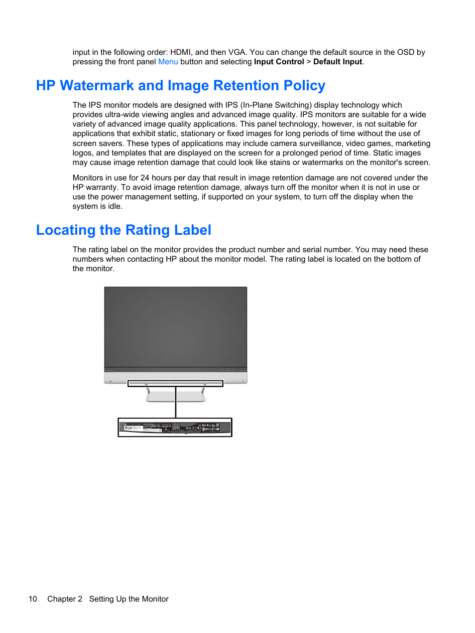 Hp watermark and image retention policy, Locating the rating label | HP ENVY 24 23.8-inch Diagonal IPS Monitor with Beats Audio User Manual | Page 16 / 22