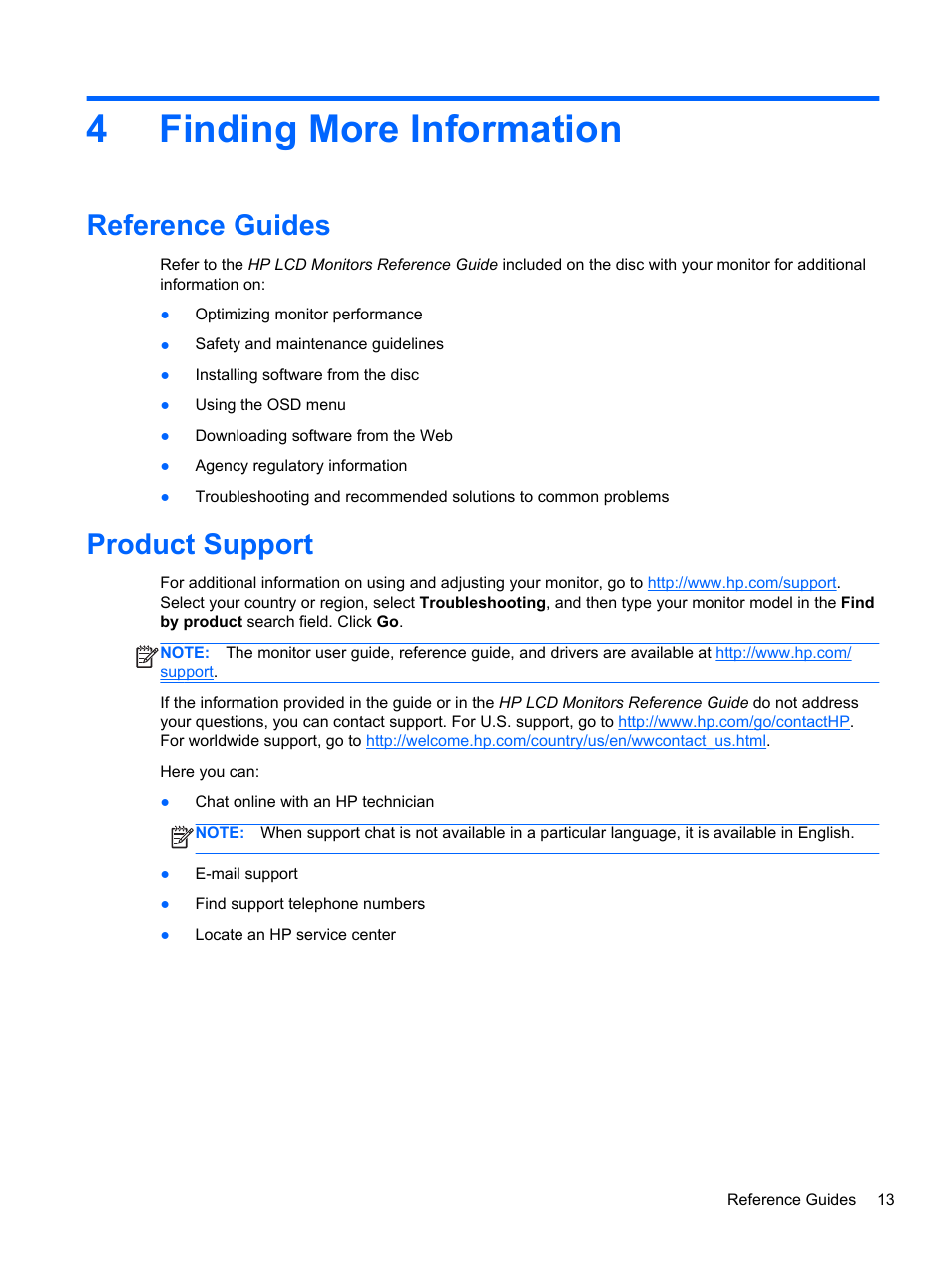 Finding more information, Reference guides, Product support | 4 finding more information, Reference guides product support, 4finding more information | HP ENVY 24 23.8-inch Diagonal IPS Monitor with Beats Audio User Manual | Page 19 / 22